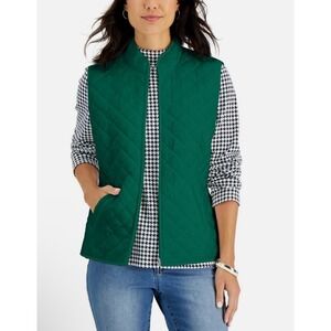 Karen Scott Women's Size S Solid Relaxed Puffer Quilted Vest Jacket, Green